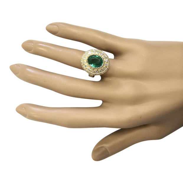 3.45 Carat Natural Emerald 14K Yellow Gold Diamond Ring - Fashion Strada