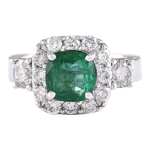 3.46 Carat Natural Emerald 14K White Gold Diamond Ring - Fashion Strada