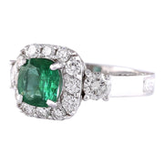 3.46 Carat Natural Emerald 14K White Gold Diamond Ring - Fashion Strada