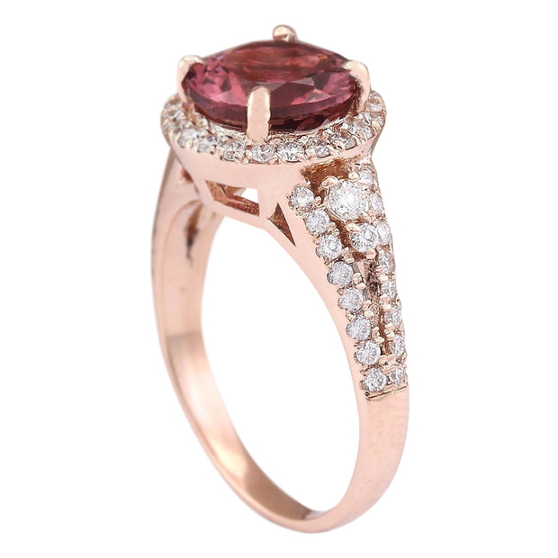 3.49 Carat Natural Tourmaline 14K Rose Gold Diamond Ring - Fashion Strada