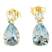 3.52 Carat Natural Aquamarine 14K Yellow Gold Diamond Earrings - Fashion Strada