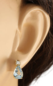 3.52 Carat Natural Aquamarine 14K Yellow Gold Diamond Earrings - Fashion Strada