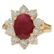 3.55 Carat Natural Ruby 14K Yellow Gold Diamond Ring - Fashion Strada