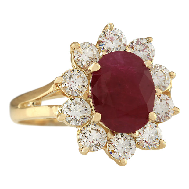 3.55 Carat Natural Ruby 14K Yellow Gold Diamond Ring - Fashion Strada
