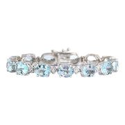 35.75 Carat Natural Aquamarine 14K White Gold Diamond Bracelet - Fashion Strada