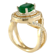 3.63 Carat Natural Emerald 14K Yellow Gold Diamond Ring - Fashion Strada