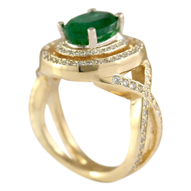 3.63 Carat Natural Emerald 14K Yellow Gold Diamond Ring - Fashion Strada