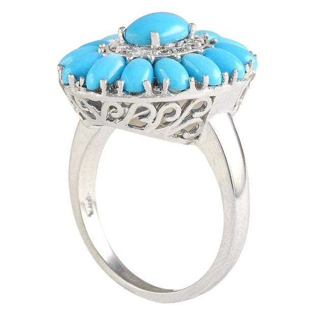 3.63 Carat Natural Turquoise 14K White Gold Diamond Ring - Fashion Strada