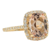 3.72 Carat Natural Morganite 14K Yellow Gold Diamond Ring - Fashion Strada