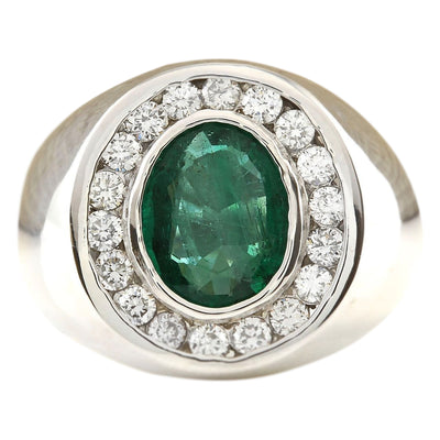 3.82 Carat Natural Emerald 14K White Gold Diamond Ring - Fashion Strada
