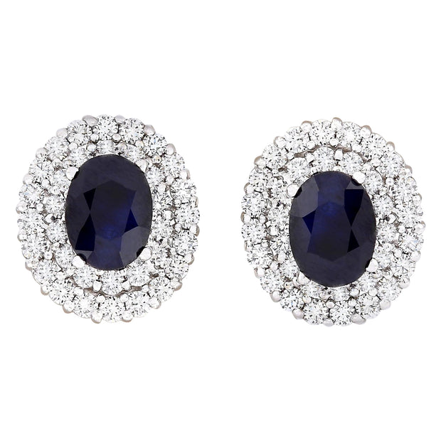 3.70 Carat Natural Sapphire 14K White Gold Diamond Earrings - Fashion Strada