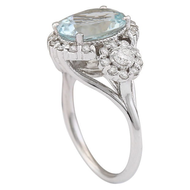 3.92 Carat Natural Aquamarine 14K White Gold Diamond Ring - Fashion Strada