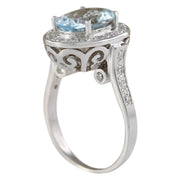3.95 Carat Natural Aquamarine 14K White Gold Diamond Ring - Fashion Strada