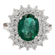 3.98 Carat Natural Emerald 14K White Gold Diamond Ring - Fashion Strada