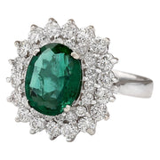 3.98 Carat Natural Emerald 14K White Gold Diamond Ring - Fashion Strada