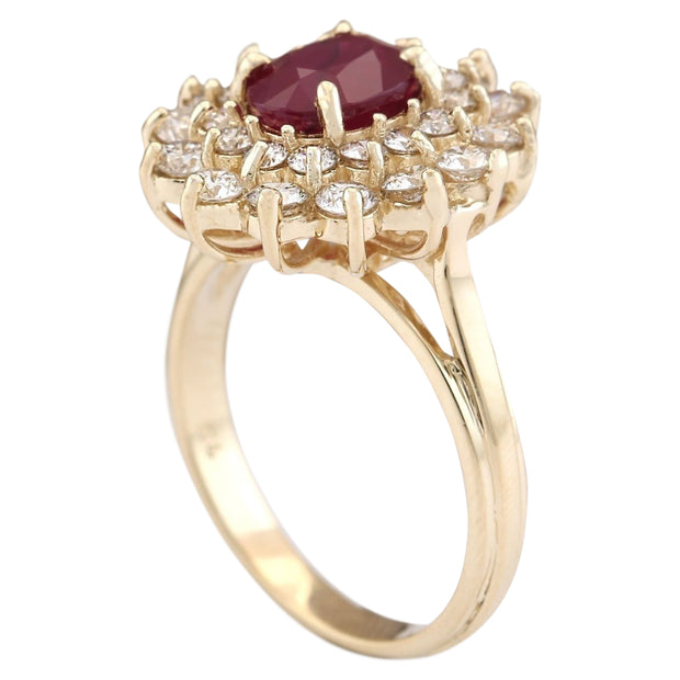 3.98 Carat Natural Ruby 14K Yellow Gold Diamond Ring - Fashion Strada