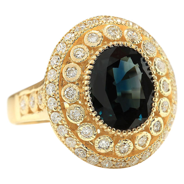 4.03 Carat Natural Sapphire 14K Yellow Gold Diamond Ring - Fashion Strada