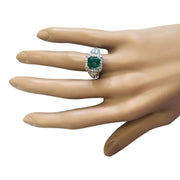 4.05 Carat Natural Emerald 14K White Gold Diamond Ring - Fashion Strada