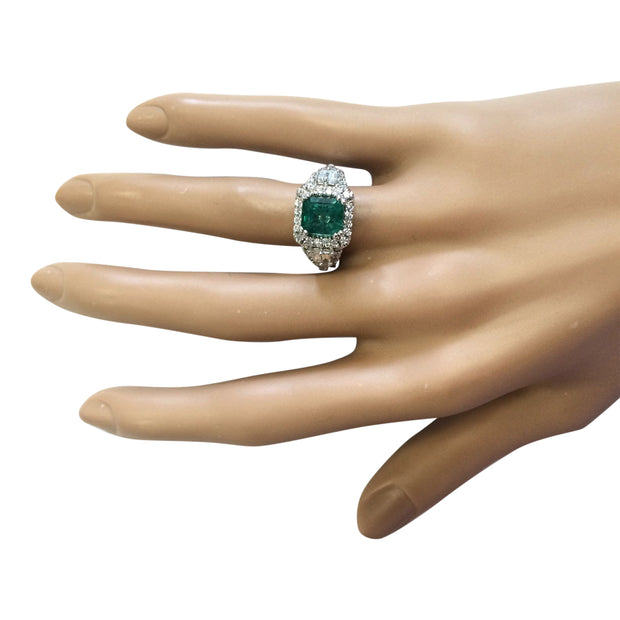 4.05 Carat Natural Emerald 14K White Gold Diamond Ring - Fashion Strada