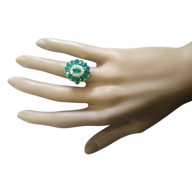 4.10 Carat Natural Emerald 14K Yellow Gold Diamond Ring - Fashion Strada