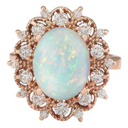 4.15 Carat Natural Opal 14K Rose Gold Diamond Ring - Fashion Strada