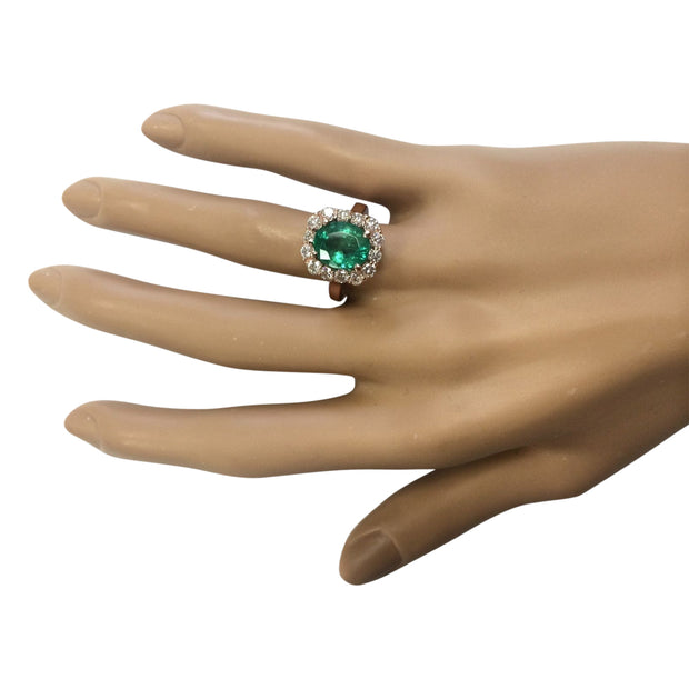 4.18 Carat Natural Emerald 14K Rose Gold Diamond Ring - Fashion Strada