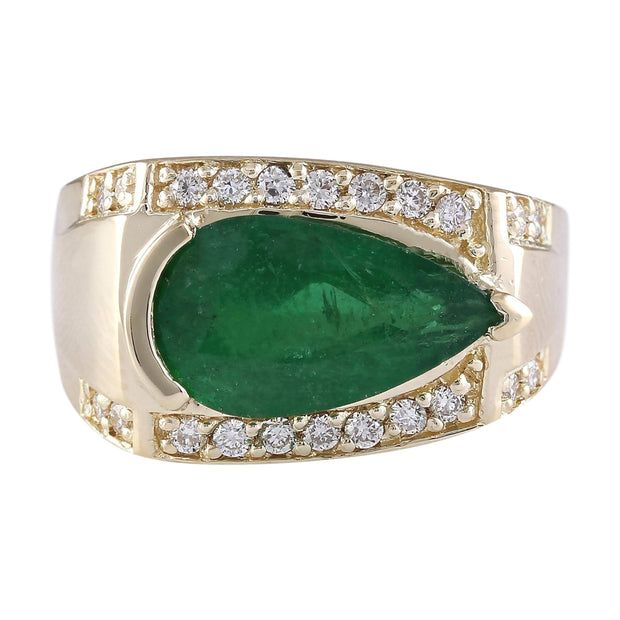 4.18 Carat Natural Emerald 14K Yellow Gold Diamond Ring - Fashion Strada
