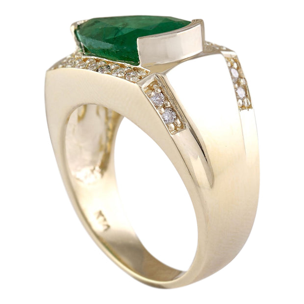 4.18 Carat Natural Emerald 14K Yellow Gold Diamond Ring - Fashion Strada