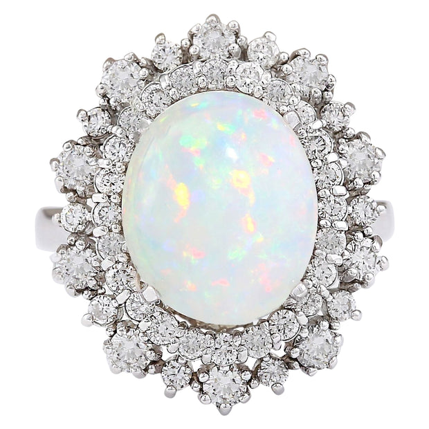 4.20 Carat Natural Opal 14K White Gold Diamond Ring - Fashion Strada