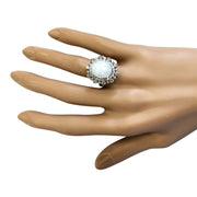 4.20 Carat Natural Opal 14K White Gold Diamond Ring - Fashion Strada