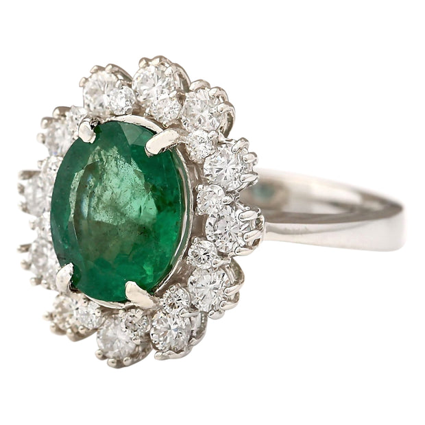 4.20 Carat Natural Emerald 14K White Gold Diamond Ring - Fashion Strada