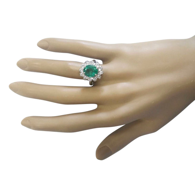 4.20 Carat Natural Emerald 14K White Gold Diamond Ring - Fashion Strada