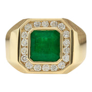 4.26 Carat Natural Emerald 14K Yellow Gold Diamond Ring - Fashion Strada
