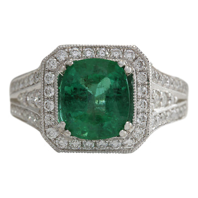 4.30 Carat Natural Emerald 14K White Gold Diamond Ring - Fashion Strada