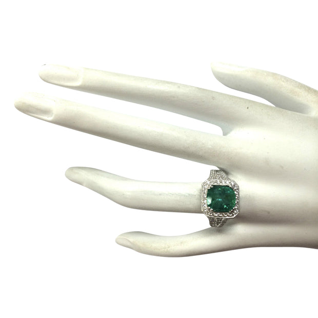 4.30 Carat Natural Emerald 14K White Gold Diamond Ring - Fashion Strada