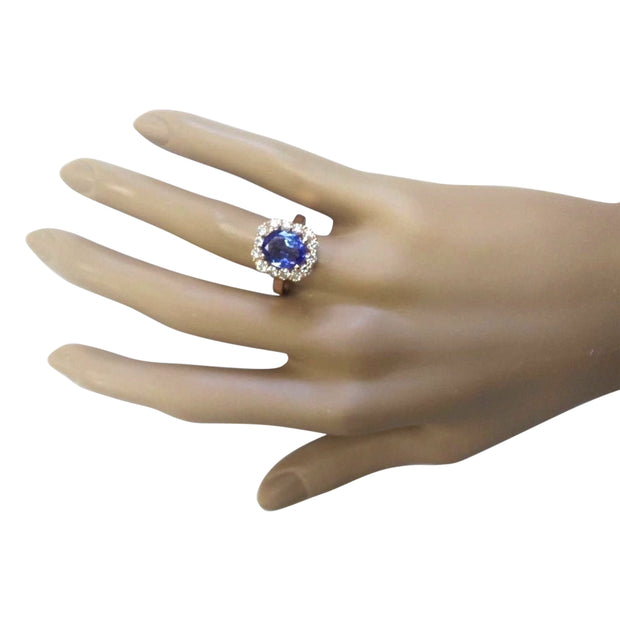 4.33 Carat Natural Tanzanite 14K Rose Gold Diamond Ring - Fashion Strada