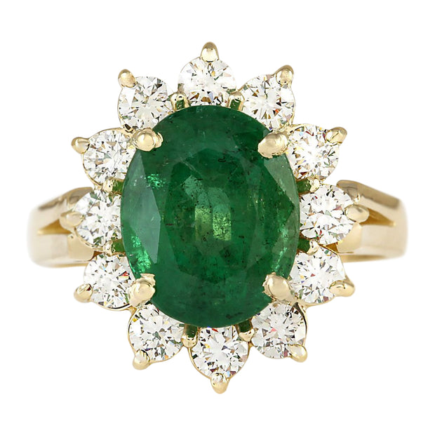 4.33 Carat Natural Emerald 14K Yellow Gold Diamond Ring - Fashion Strada