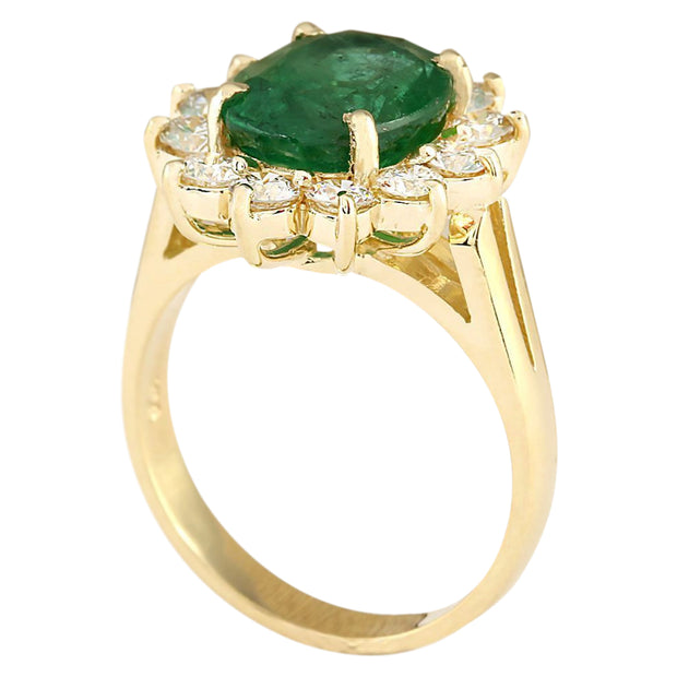 4.33 Carat Natural Emerald 14K Yellow Gold Diamond Ring - Fashion Strada