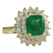 4.34 Carat Natural Emerald 14K Yellow Gold Diamond Ring - Fashion Strada