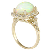 4.40 Carat Natural Opal 14K Yellow Gold Diamond Ring - Fashion Strada