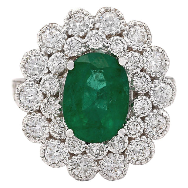 4.43 Carat Natural Emerald 14K White Gold Diamond Ring - Fashion Strada
