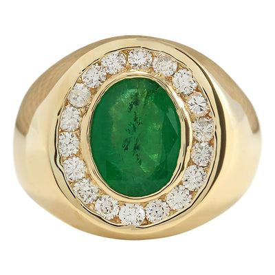 4.50 Carat Natural Emerald 14K Yellow Gold Diamond Ring - Fashion Strada