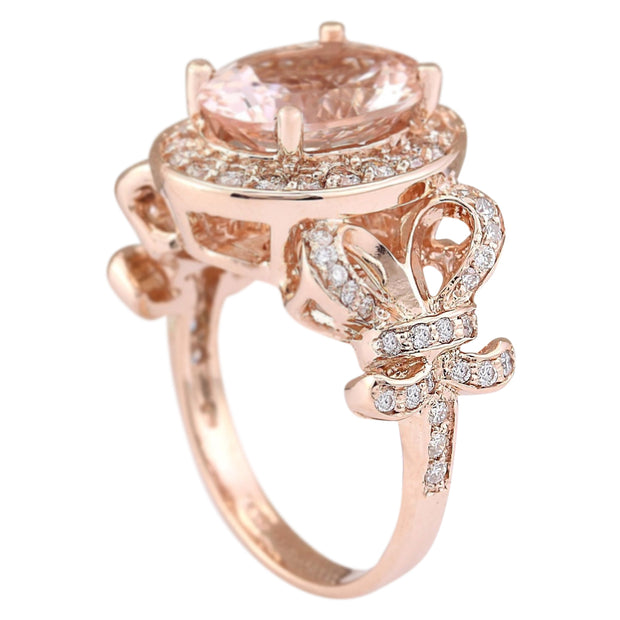 4.50 Carat Natural Morganite 14K Rose Gold Diamond Ring - Fashion Strada
