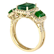 4.56 Carat Natural Emerald 14K Yellow Gold Diamond Ring - Fashion Strada
