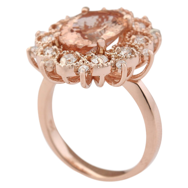 4.58 Carat Natural Morganite 14K Rose Gold Diamond Ring - Fashion Strada
