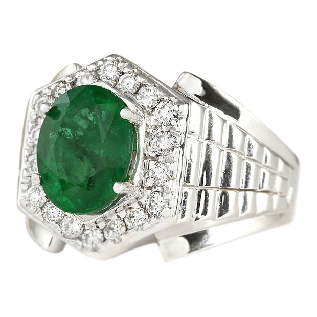 4.63 Carat Natural Emerald 14K White Gold Diamond Ring - Fashion Strada
