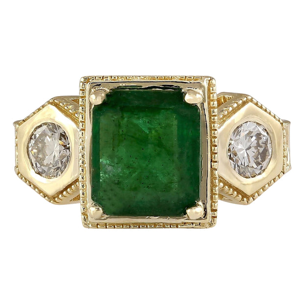 4.68 Carat Natural Emerald 14K Yellow Gold Diamond Ring - Fashion Strada