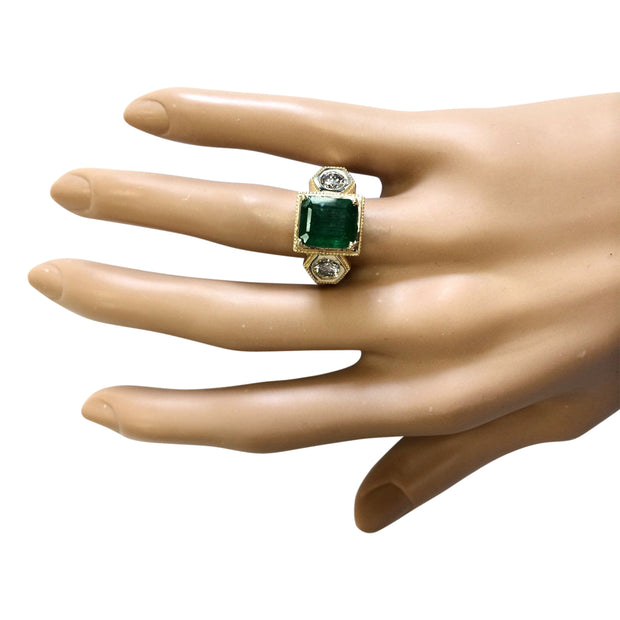 4.68 Carat Natural Emerald 14K Yellow Gold Diamond Ring - Fashion Strada