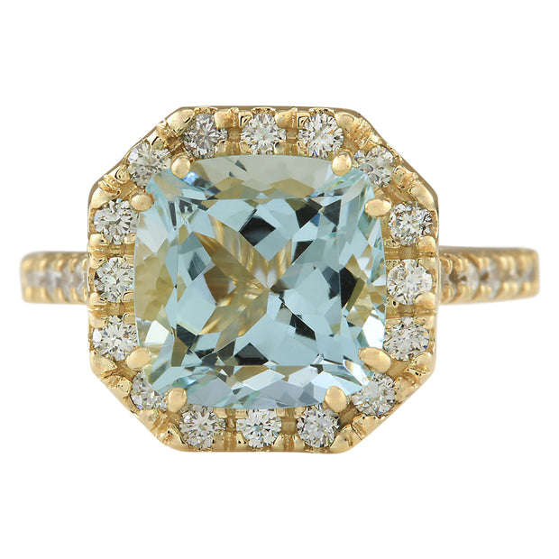 4.72 Carat Natural Aquamarine 14K Yellow Gold Diamond Ring - Fashion Strada