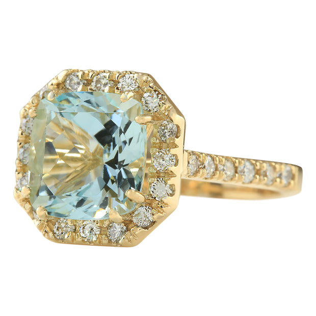 4.72 Carat Natural Aquamarine 14K Yellow Gold Diamond Ring - Fashion Strada